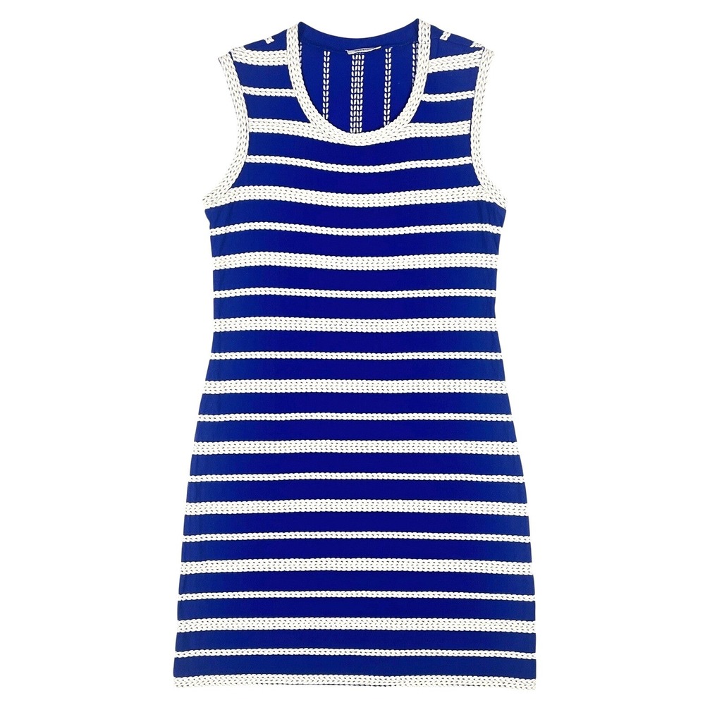 Max Studio Blue White Striped Sleeveless Cotton Knit Dress 3903M55A Womens Small
